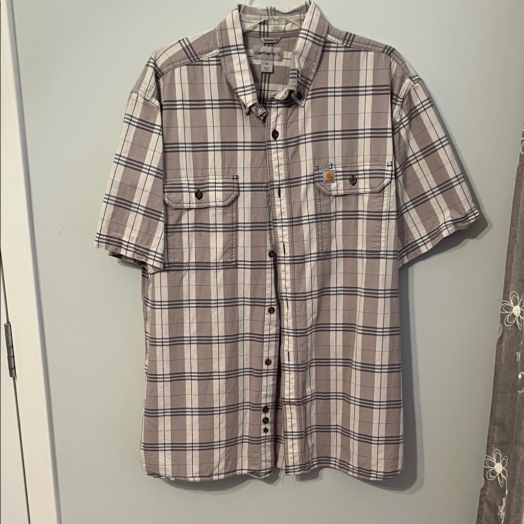 Carhartt Men's Casual Plaid Button-Down Shirt - Gray, Blue, And White
